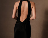 Claire Satin Drape Back Maxi Dress with Split - Black